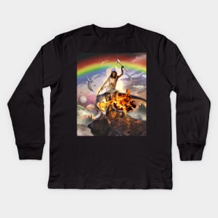 Jesus Riding A Dinosaur Kids Long Sleeve T-Shirt